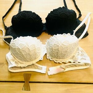 Victoria Secret Elegant Lace push-up Bra Set - Black and White (34A)